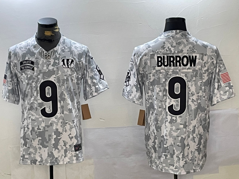 Men's Cincinnati Bengals Joe Burrow #9 Arctic Camo 2024 Salute to Service Limited Jersey
